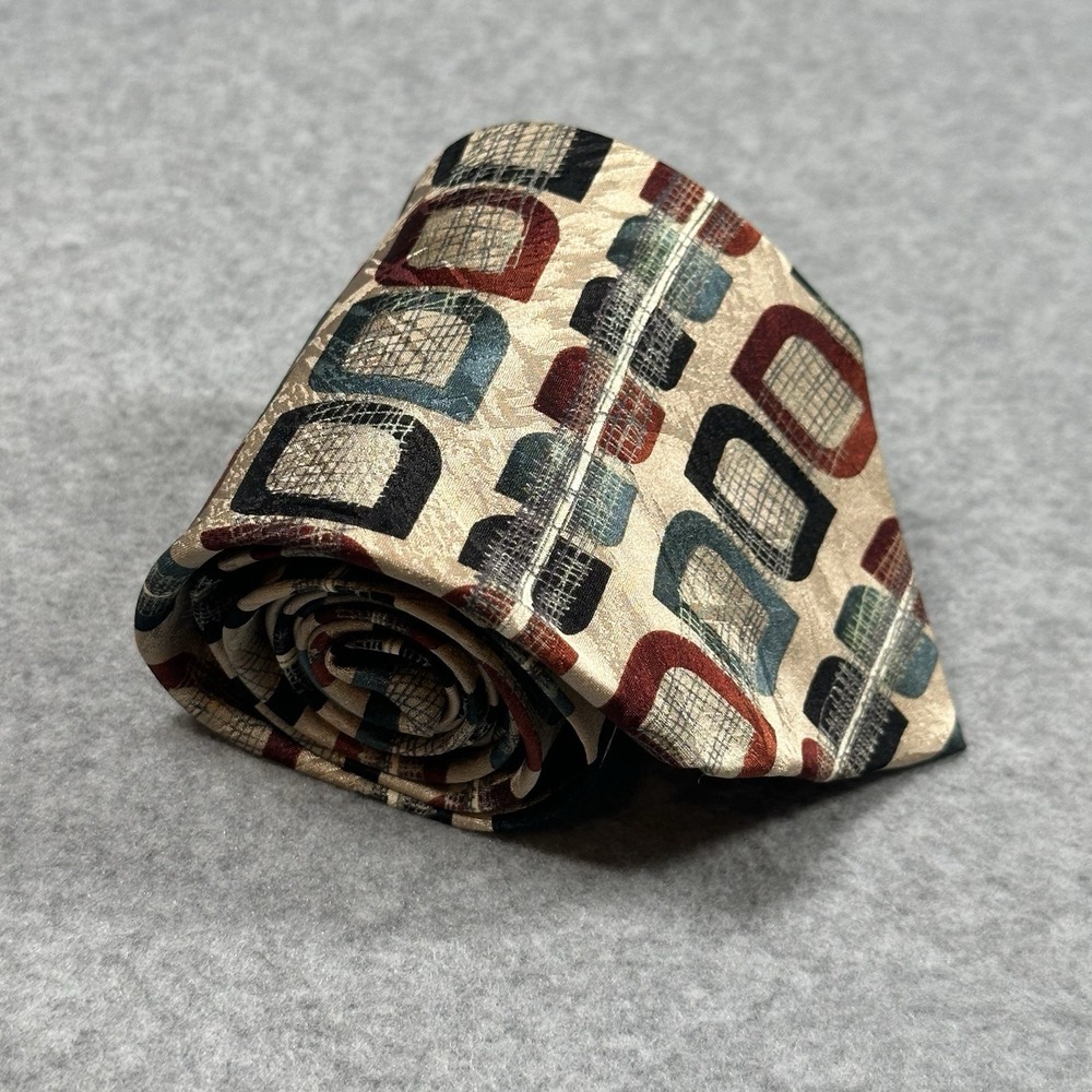 Esquire Vintage Abstract Geometric Silk Neck Tie Beige Red Blue Korea 56x3.75in